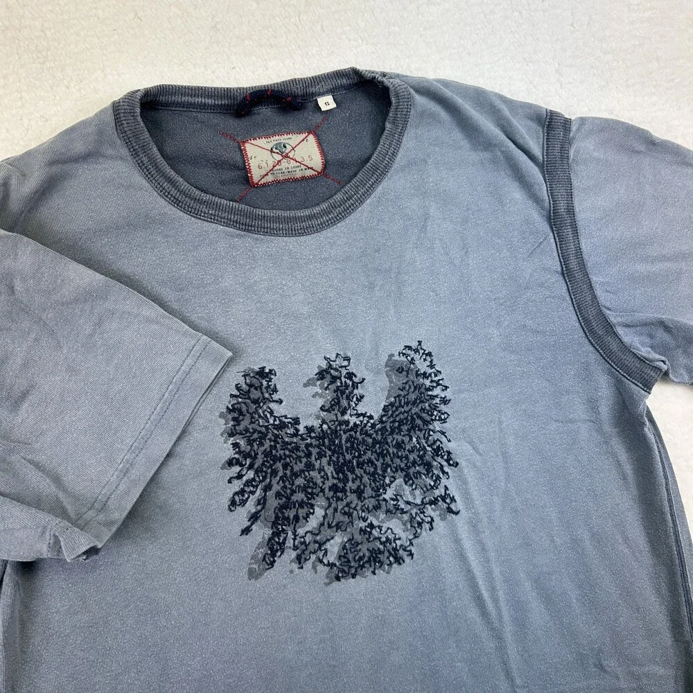 Giorgio T-Shirt Mens Small Gray Embroidered Graphic Eagle Crew Neck Italy